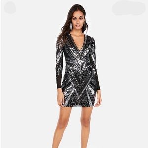 Deep V-Neck Sequin Dress